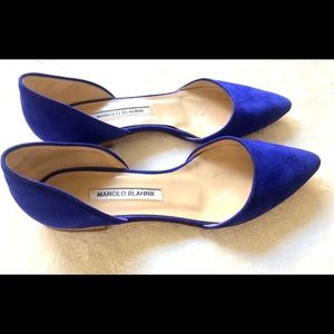 Manolo Blahnik Royal Blue Suede D’Orsay Flats 39